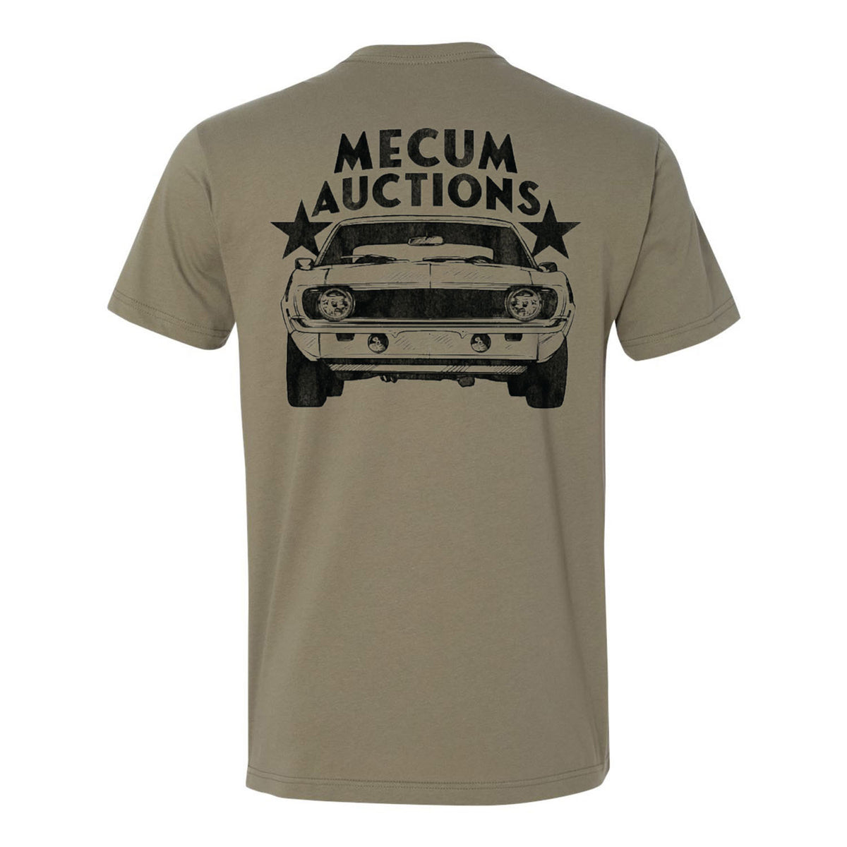 Mecum Auctions Light Olive Vintage Car T-Shirt - Back View