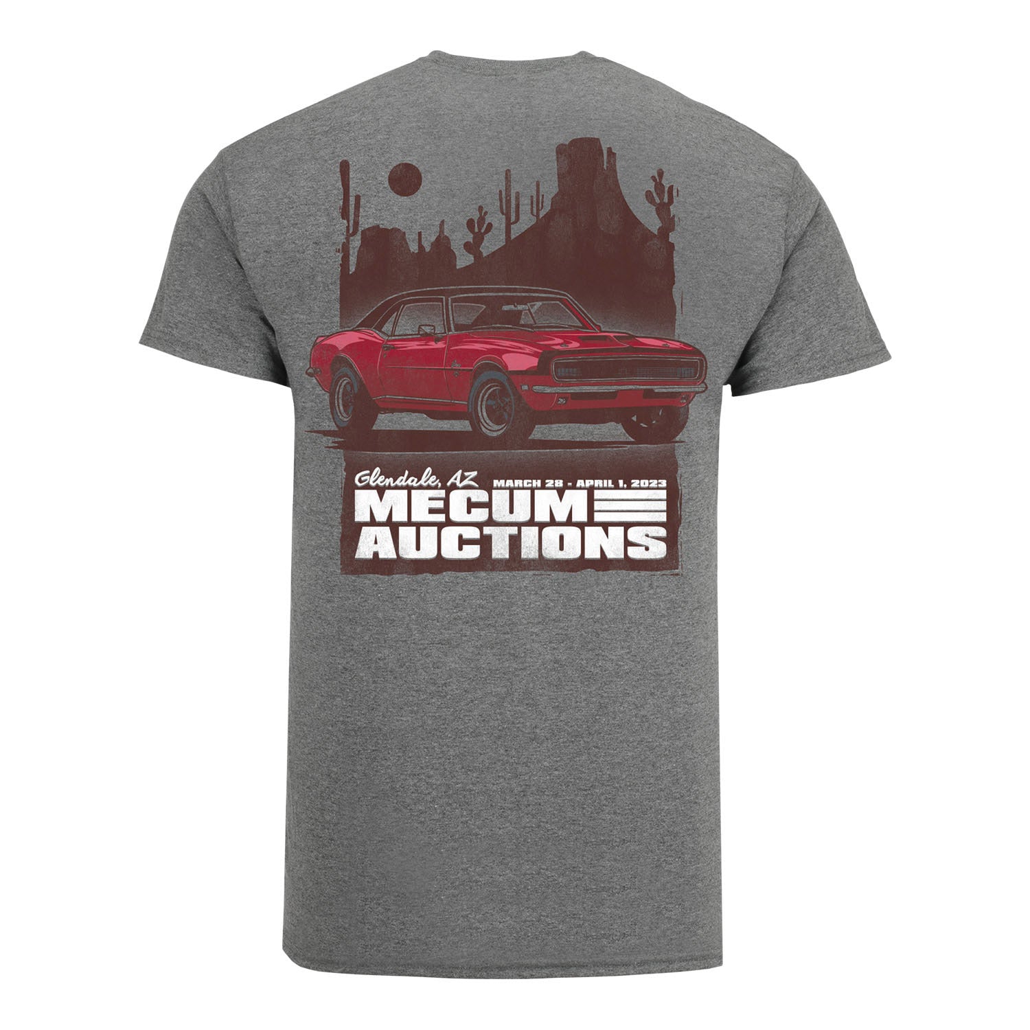 Mecum Auctions Glendale Heather Grey Muscle Car T-Shirt in Grey - Back View