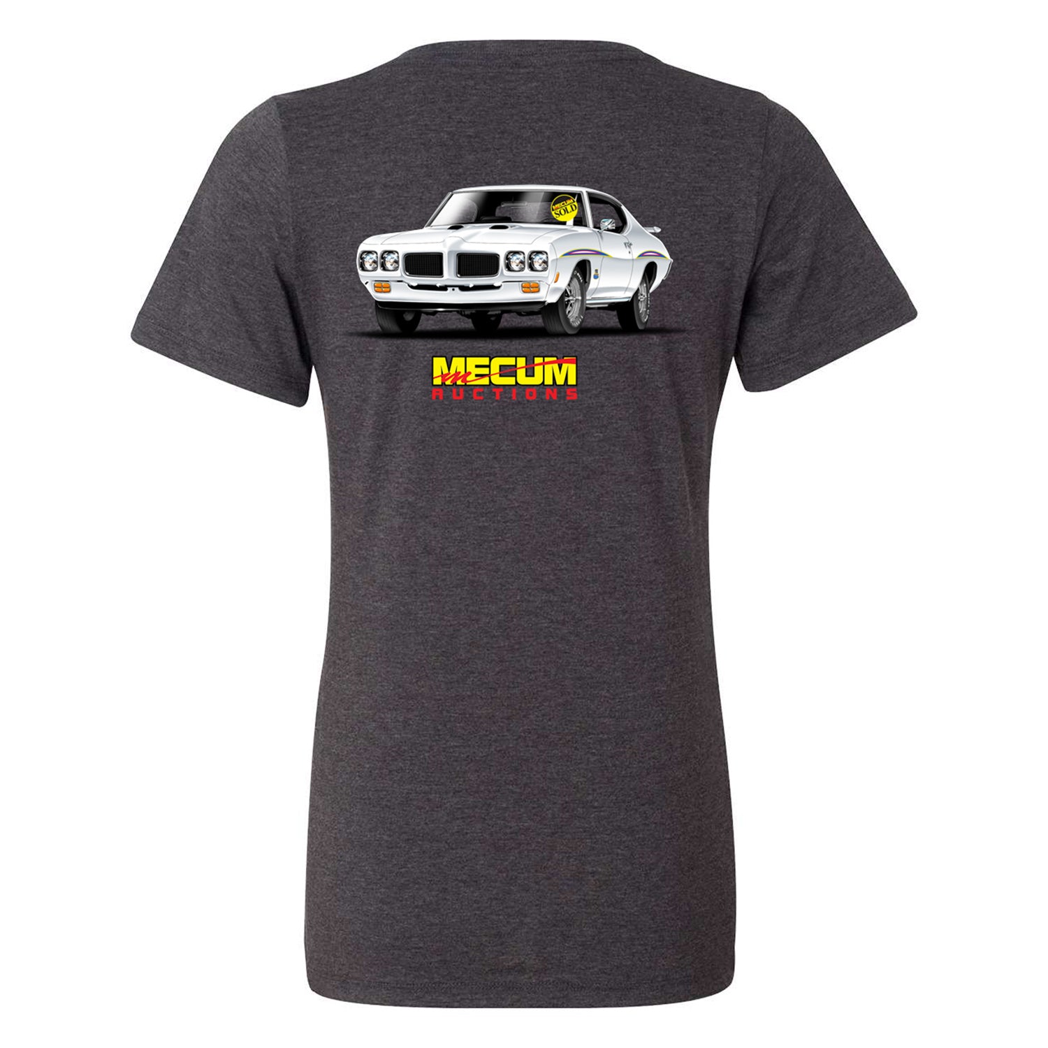 Mecum Auctions Ladies Dark Grey Heather Logo V Neck T-Shirt - Back View