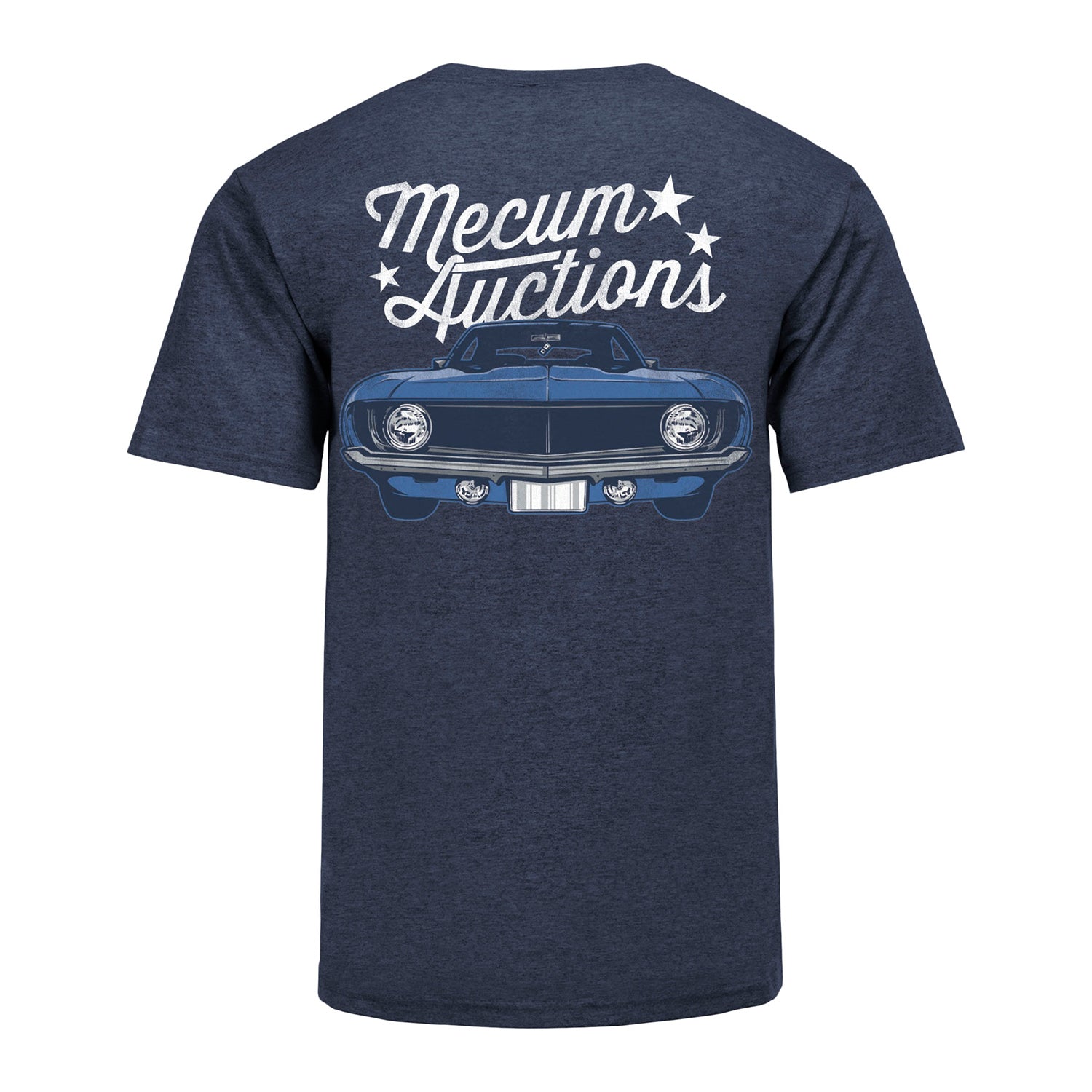 Mecum Auctions Navy Vintage Car Logo T-Shirt - Back View