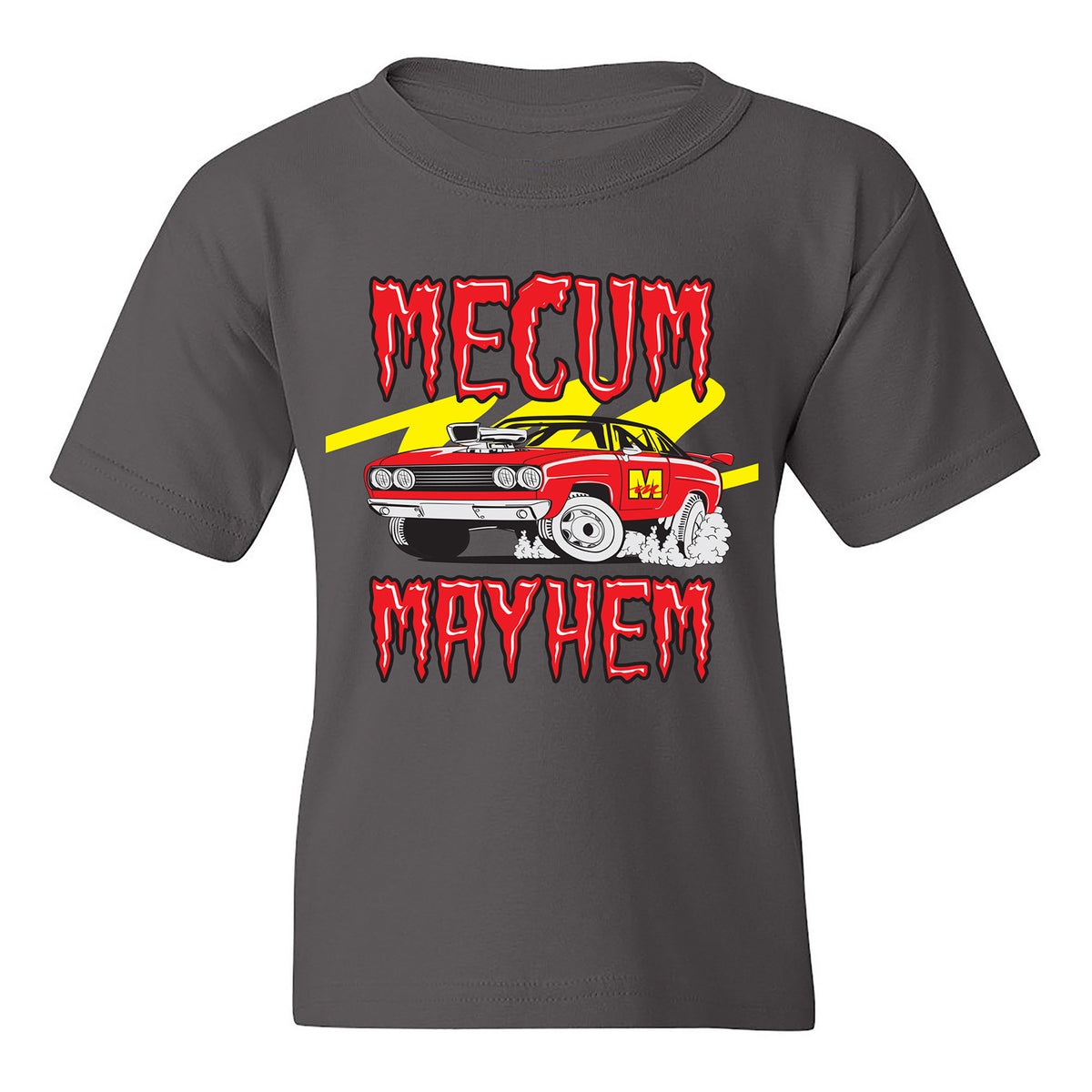Mecum Mayhem Charcoal Youth T-Shirt - Front View