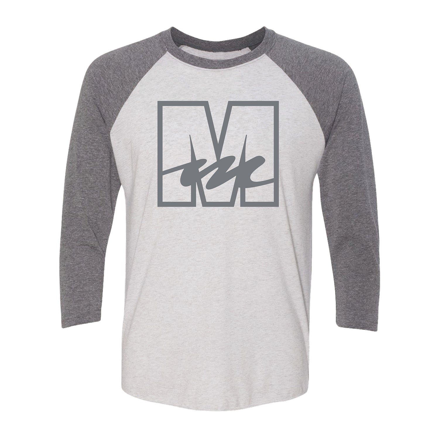 Mecum Auctions Grey M Block Logo Raglan 3/4 Sleeve T-Shirt - Front View