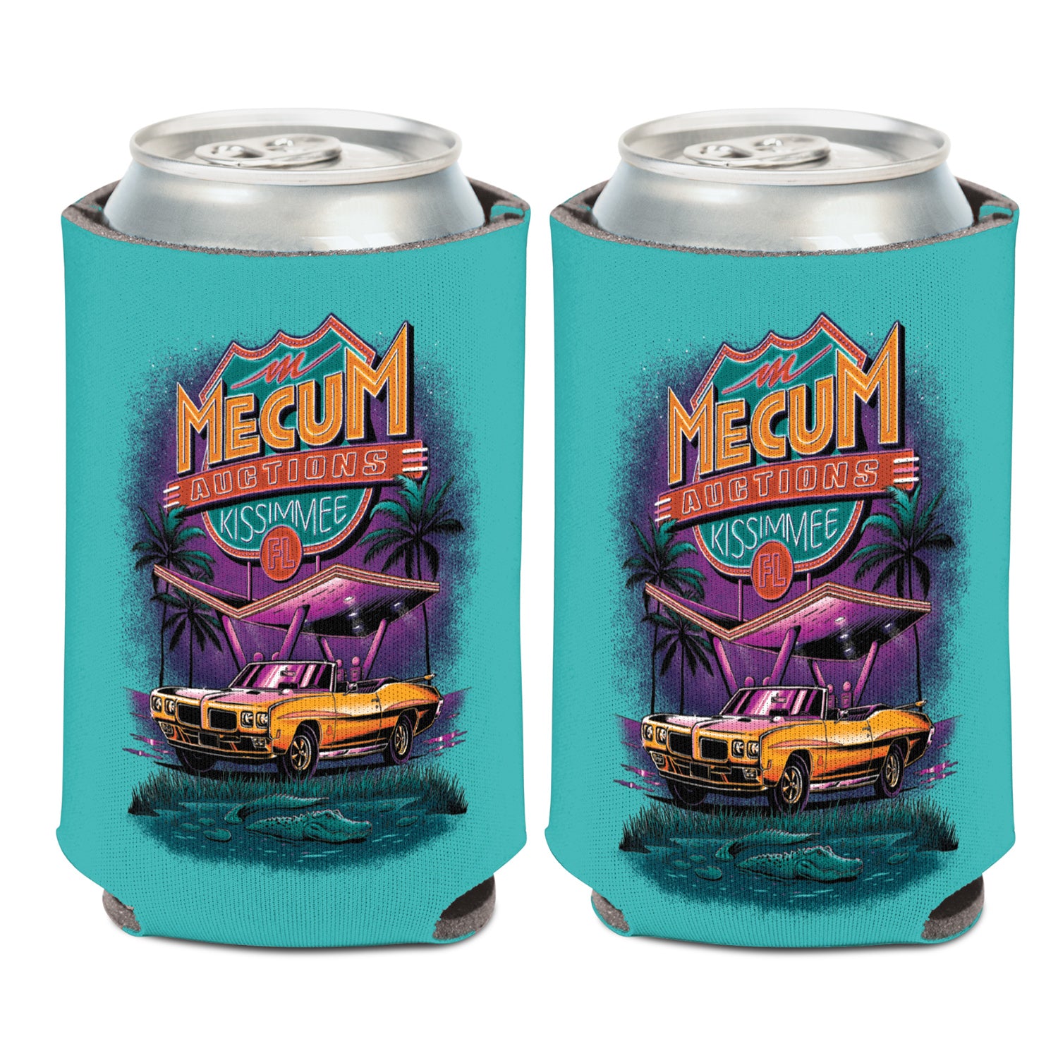 Mecum Auctions Kissimmee Teal Can Cooler - Front and Back View